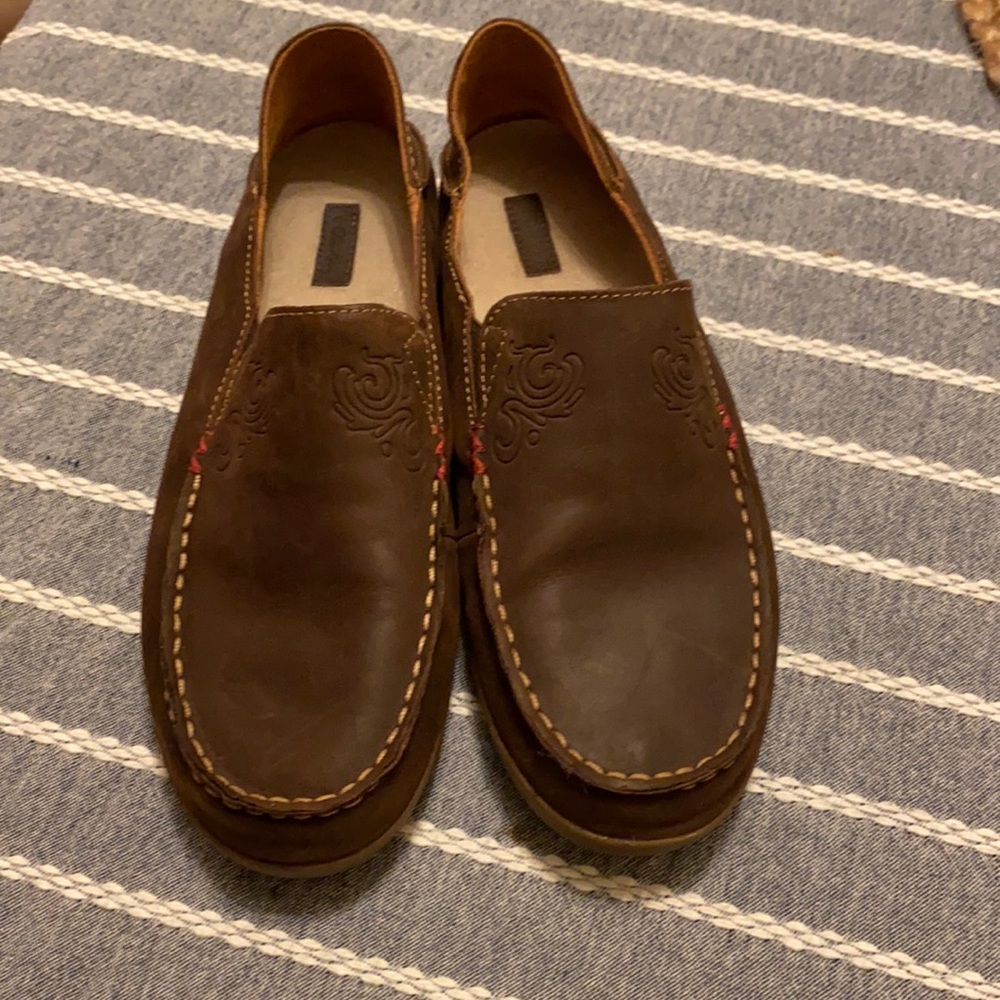 OluKai slip on brown leather shoes